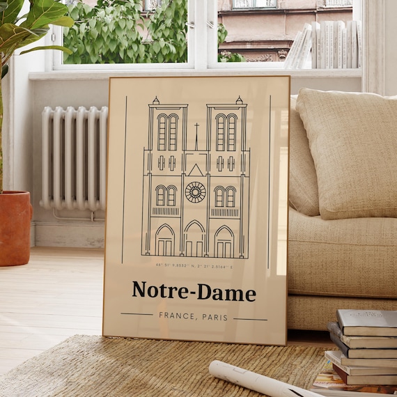 Notre-Dame Paris France Minimalist Cathedral Line Art Poster
