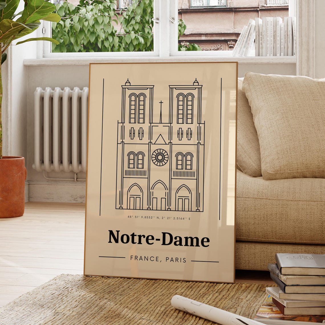 Notre Dam Travel Poster France Minimal Outline Art Gift For Friend Bedroom Kitchen Living Room Europe