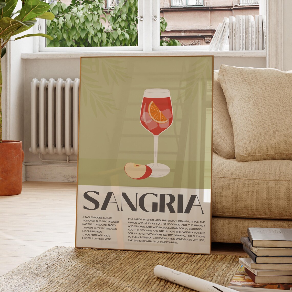 Sangria Classic Cocktail Poster Print, Home Bar Decor
