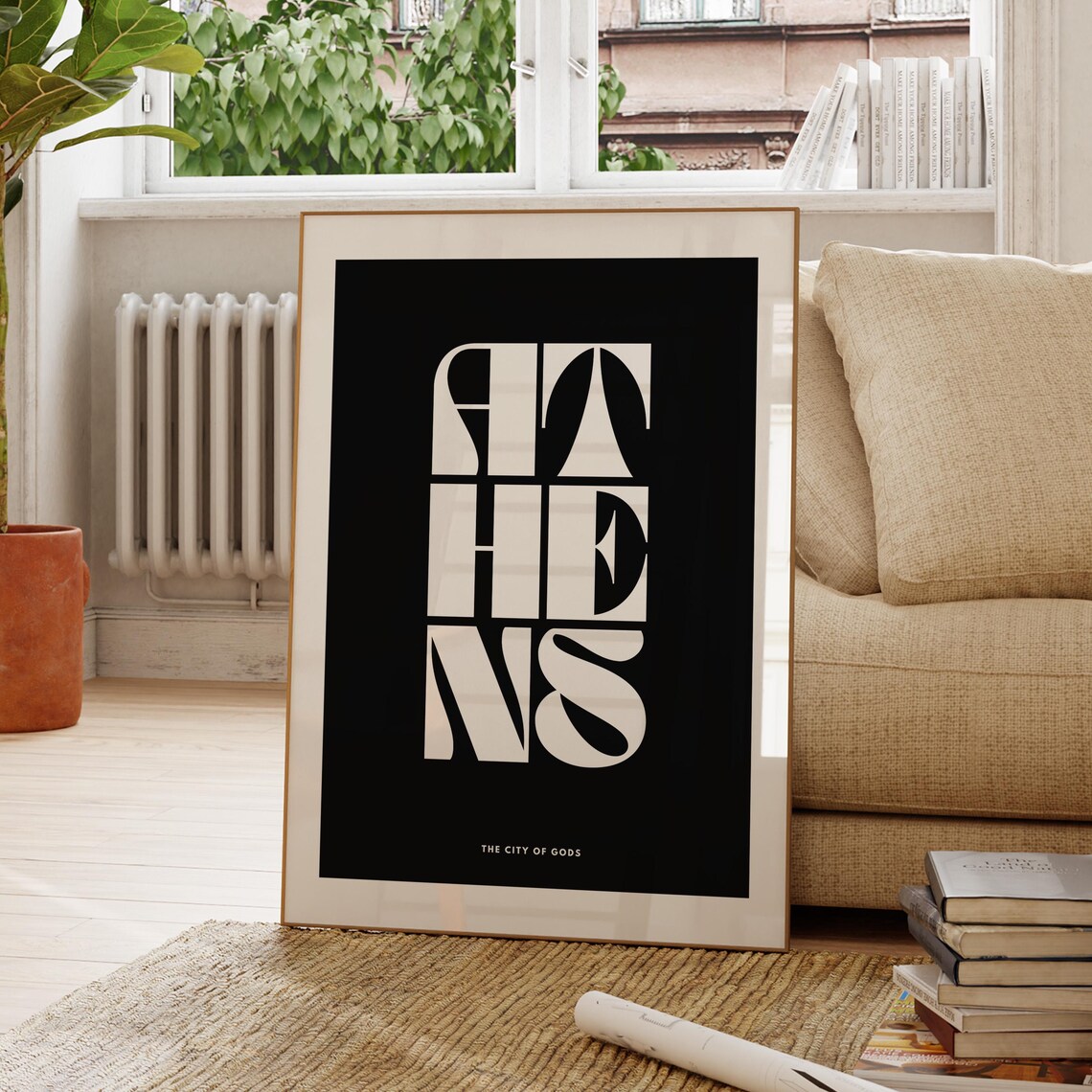 Athens Travel Poster, Monochrome City Wall Art