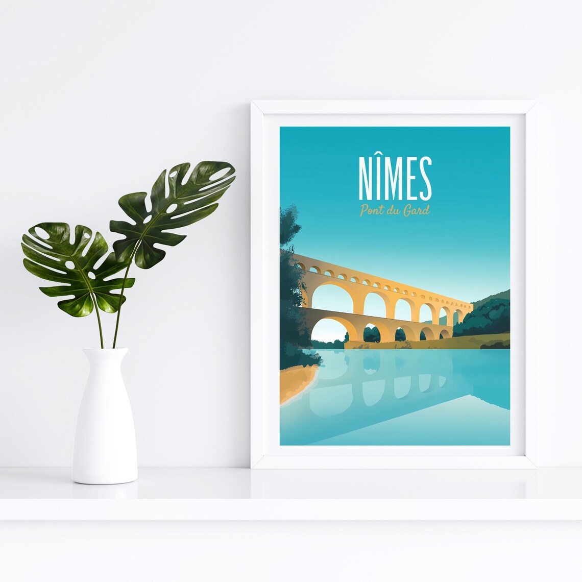 Nimes Pont du Gard Roman Aqueduct France Golden Travel Poster - Image 4