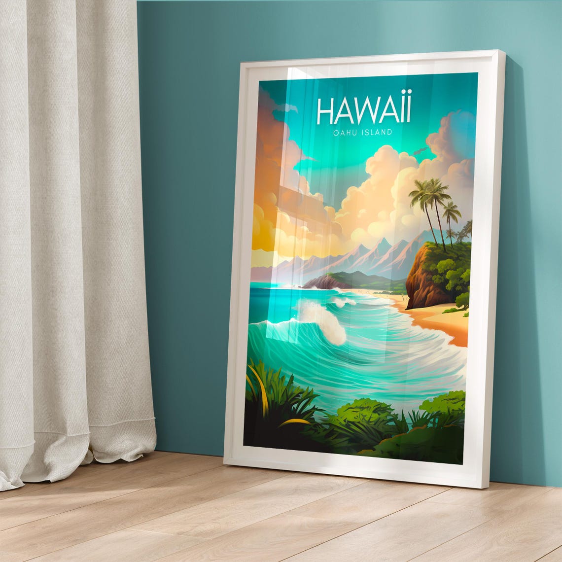Hawaii Oahu Island Vintage Beach Surf Wave Retro Travel Poster - Image 5