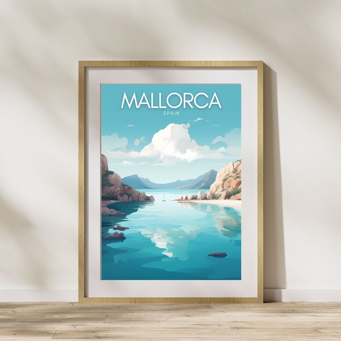 Mallorca Spain Poster with Turquoise Cove between Rocky Cliffs - Image 2