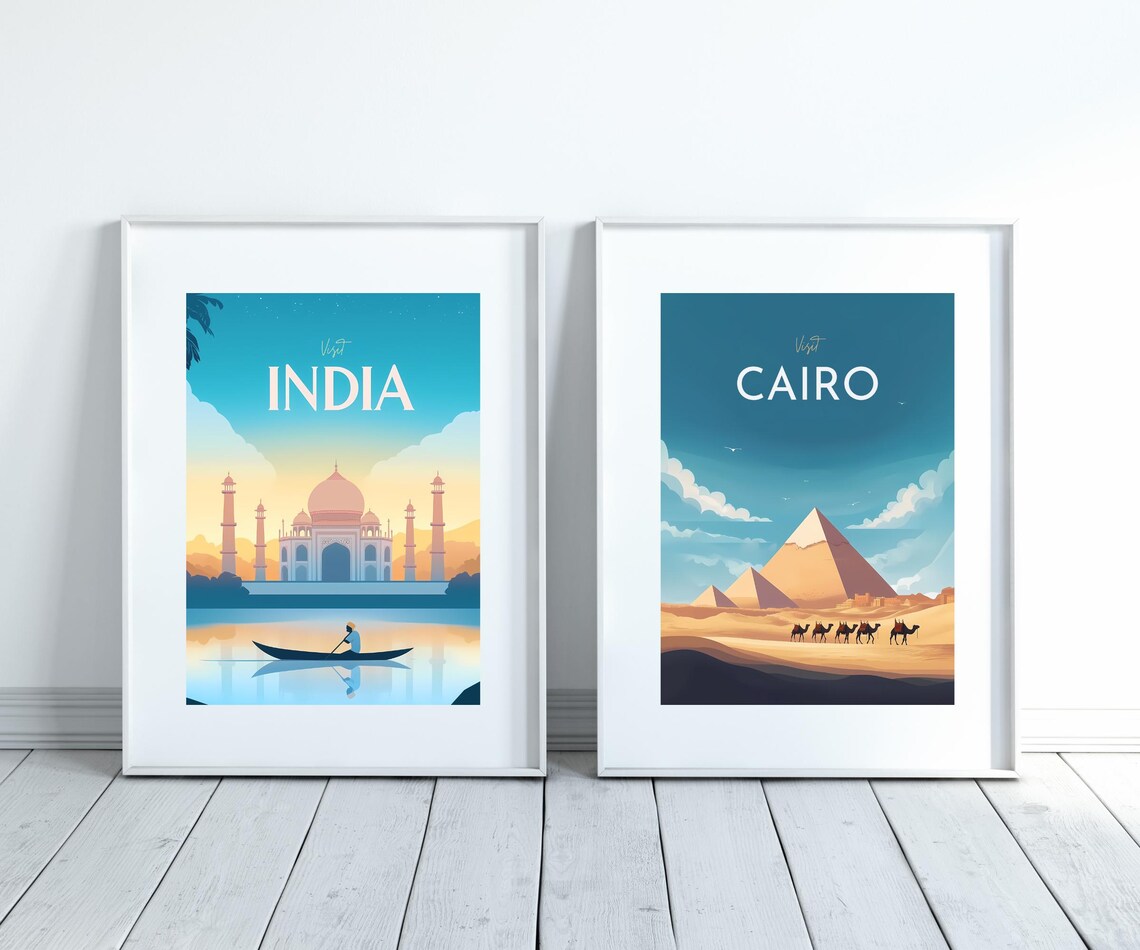 Visit Cairo Egypt Great Pyramids Of Giza Camels Travel Poster - Image 3