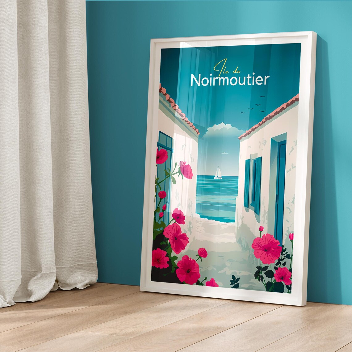 Ile De Noirmoutier France Flower Lined Alley Sea View Travel Poster - Image 5