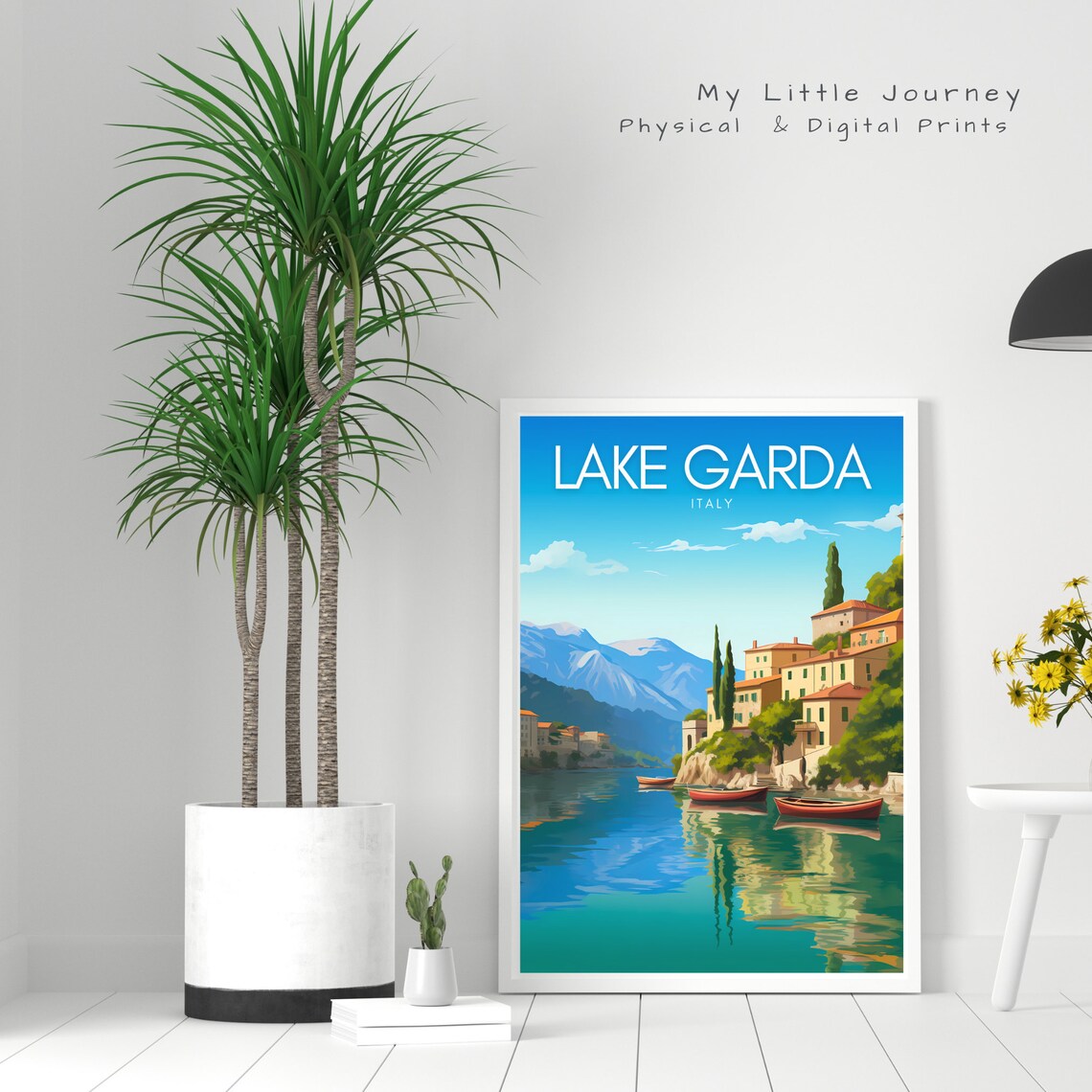 Lake Garda Italy Lakeside Village Colorful Boats Travel Poster - Image 4