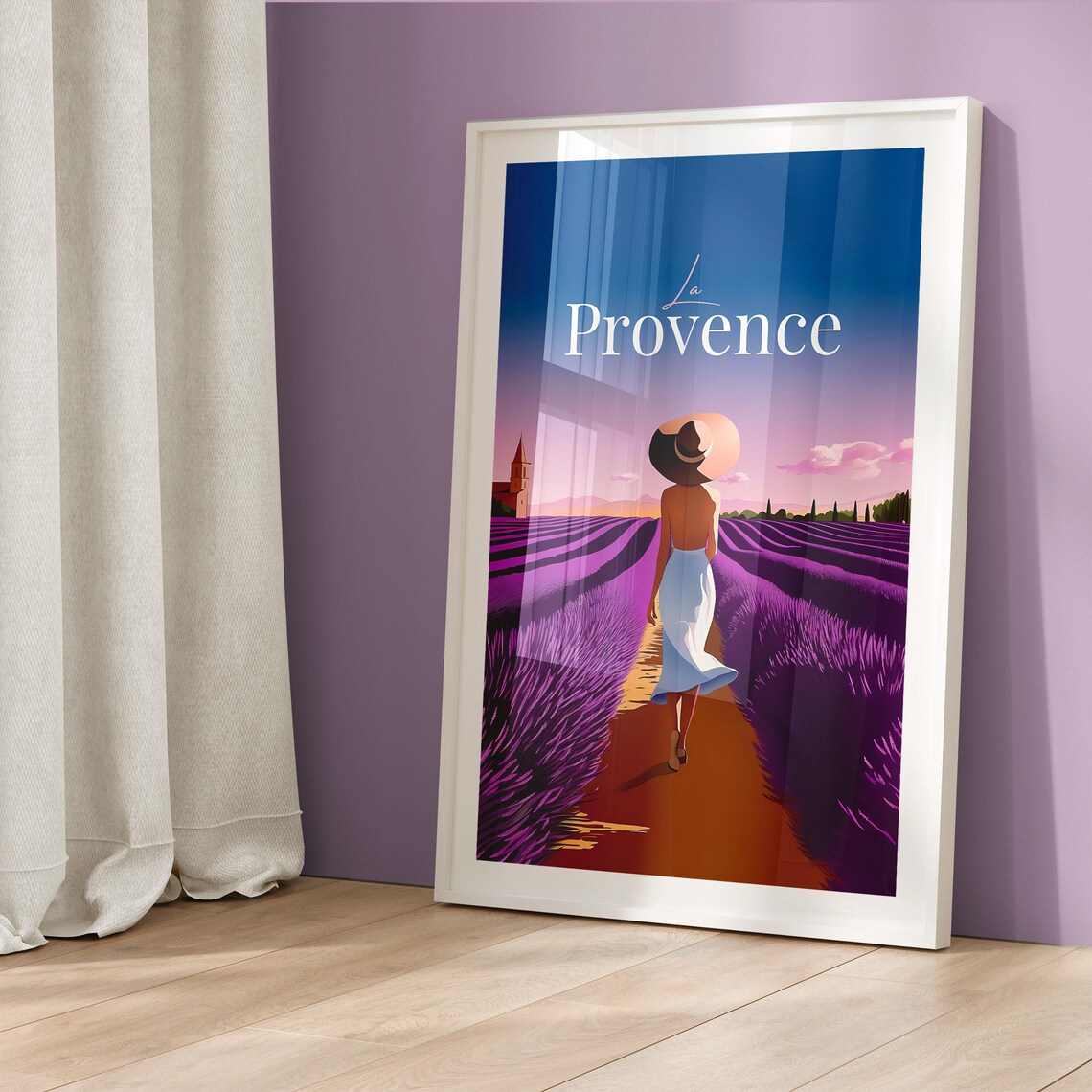La Provence France Woman In Sunhat Walking Lavender Field Poster - Image 5