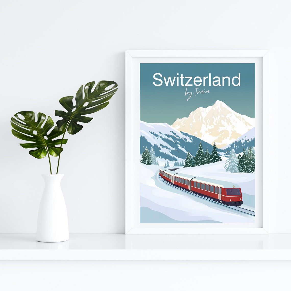 Vintage Switzerland Train Poster, Swiss Alps Travel Poster - Image 4