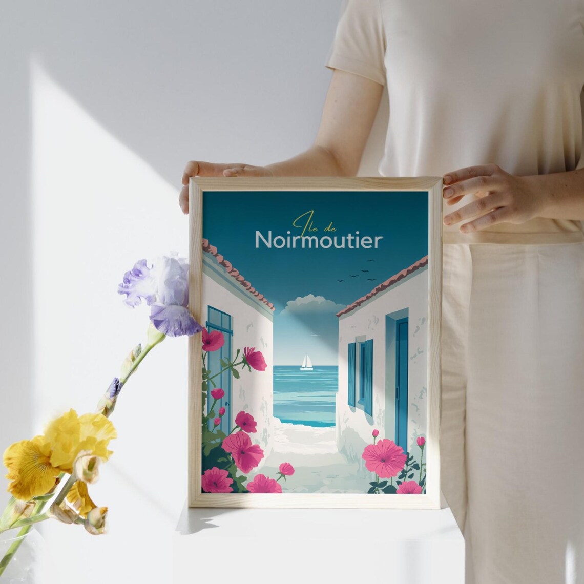 Ile De Noirmoutier France Flower Lined Alley Sea View Travel Poster - Image 2