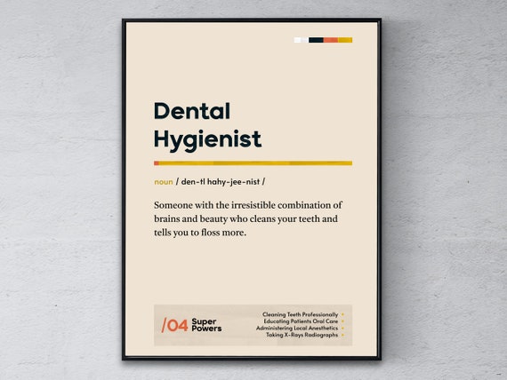 Dental Hygienist Definition Poster Funny Modern Office Gift Technician Coworker Wall Art Oral Graduation Print