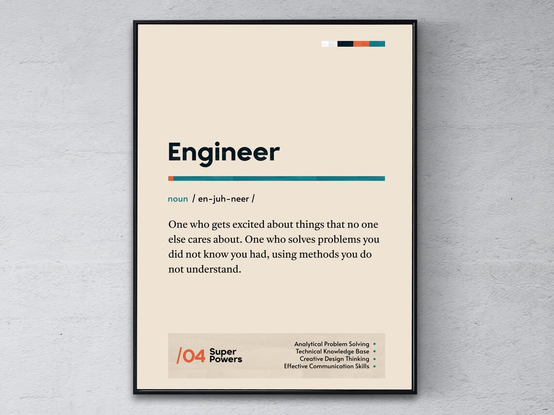 Engineer Definition Poster, Funny Modern Office Print