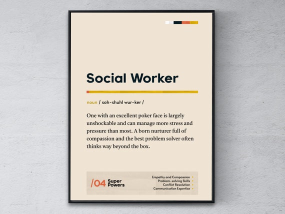 Social Worker Definition Poster Funny Modern Office Gift Carer Graduation Print Community Support Coworker Wall Art