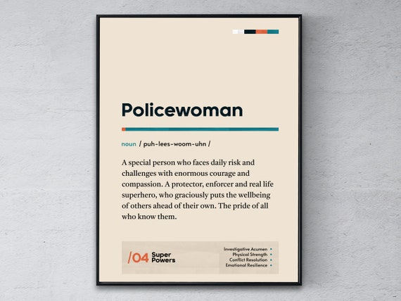 Policewoman Definition Poster Female Police Officer Graduation Print Funny Modern Office Gift Coworker Wall Art