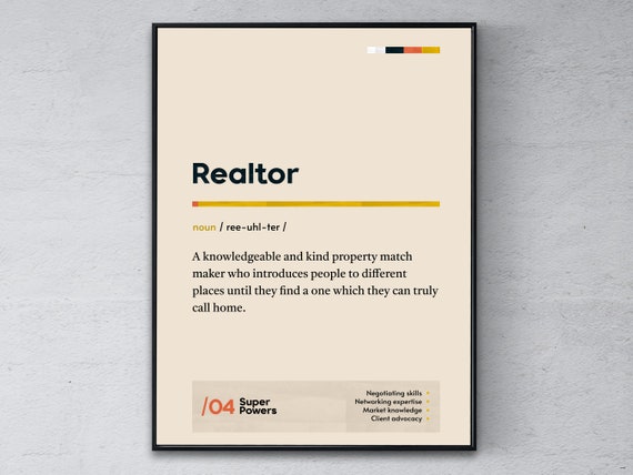 Realtor Definition Poster Estate Agent Graduation Print Real Broker Coworker Wall Art Funny Modern Office Gift