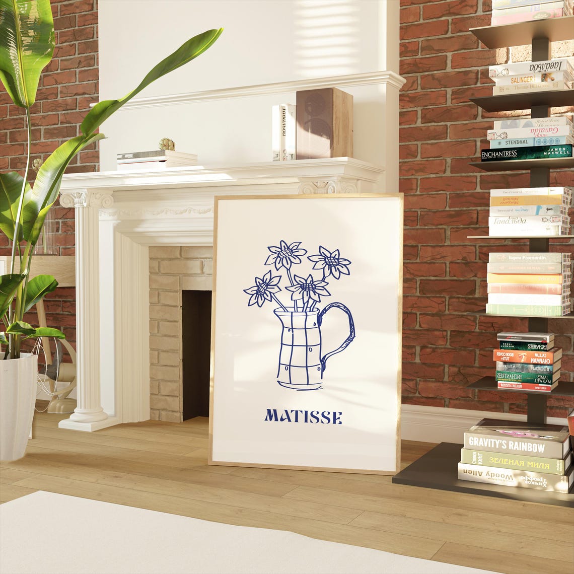 Matisse Flowers In Pitcher Blue Line Exhibition Style Poster - Image 3