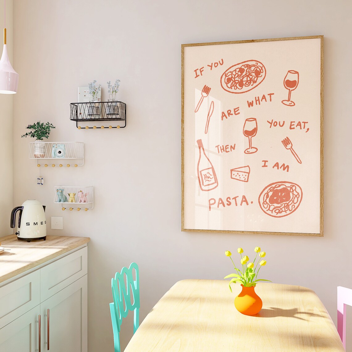 I Am Pasta Orange Hand Drawn Italian Food Sketch Kitchen Wall Poster - Image 3