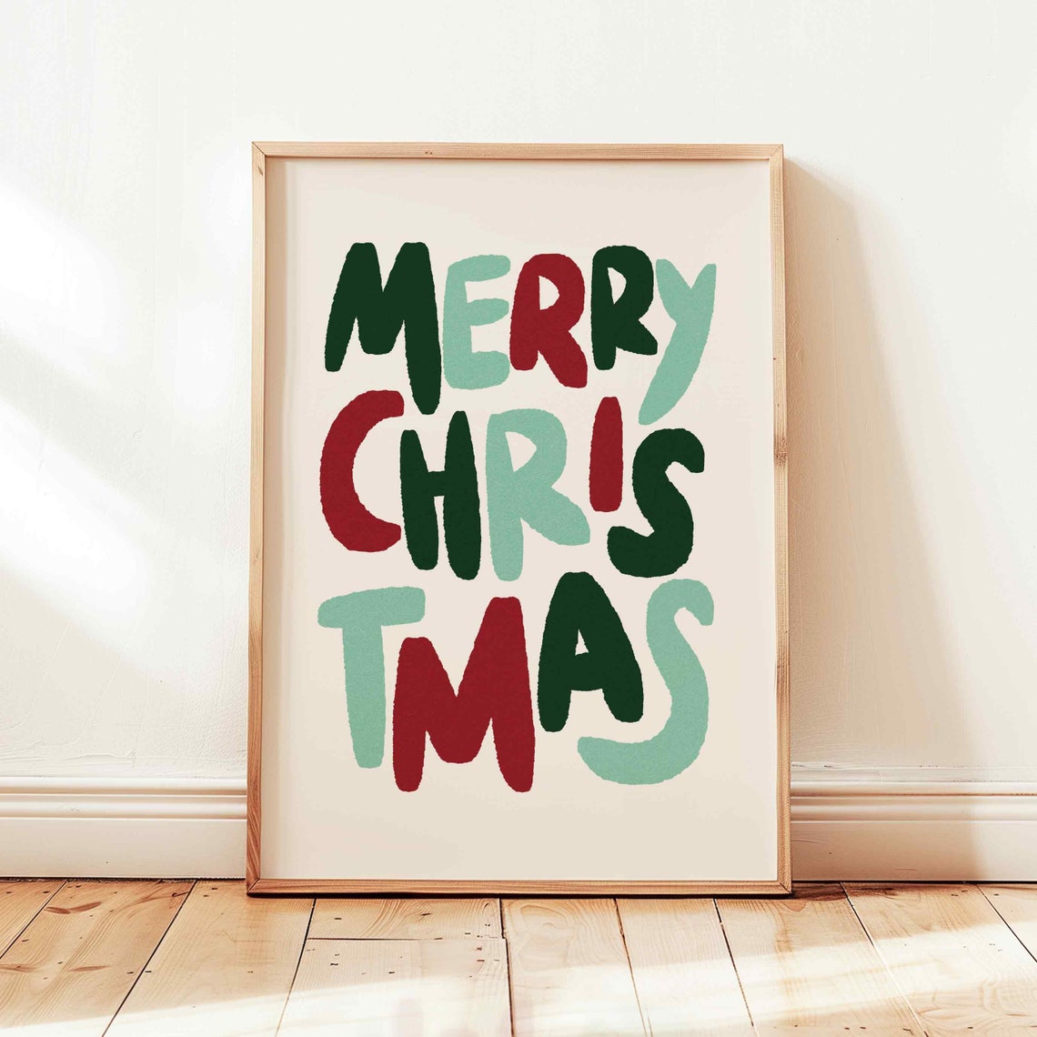 Merry Christmas Colorful Hand Lettered Festive Holiday Wall Art