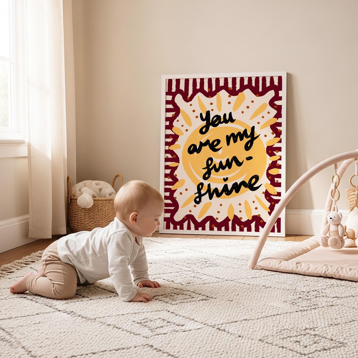 You Are My Sunshine Boho Nursery Sun Affirmation Quote Poster