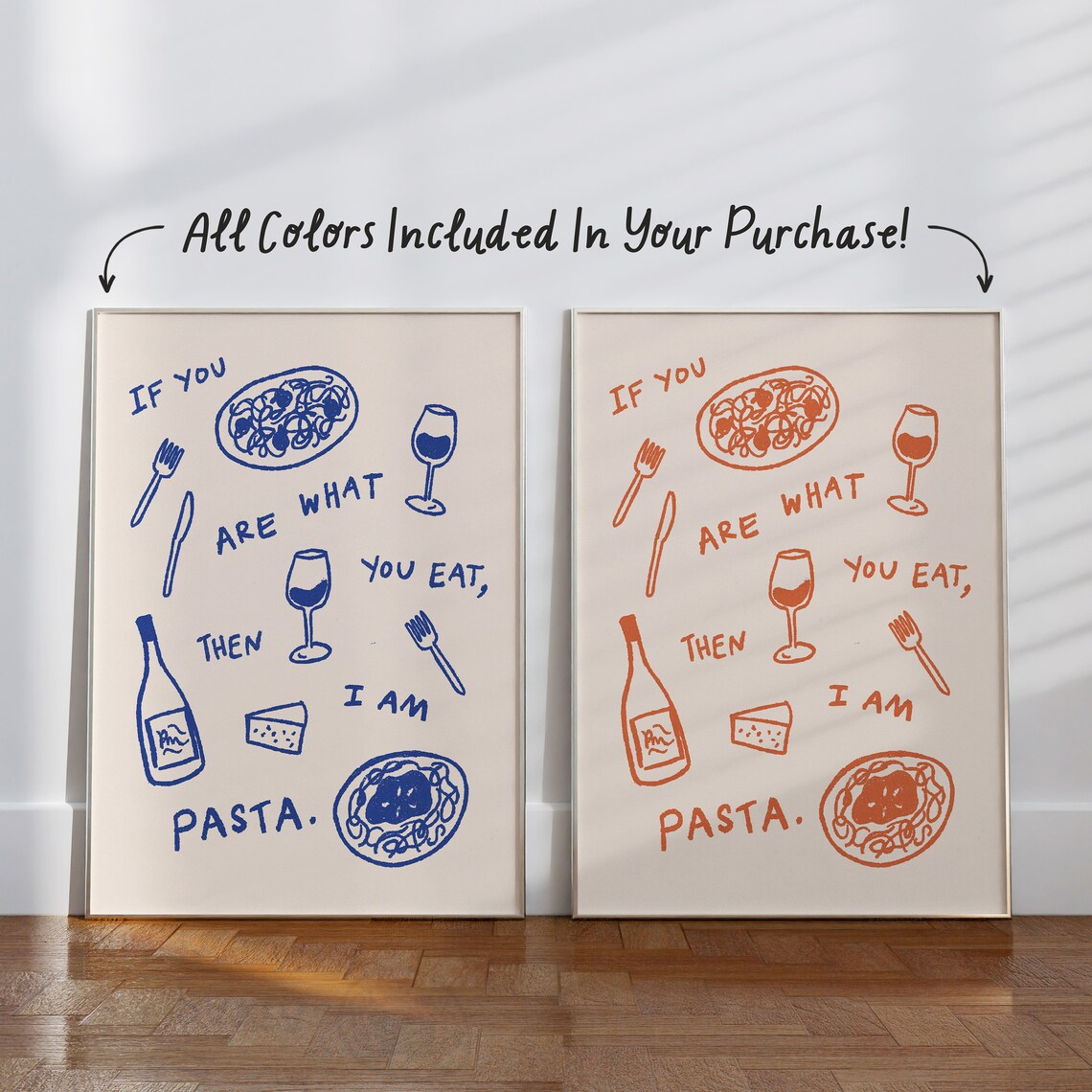 I Am Pasta Orange Hand Drawn Italian Food Sketch Kitchen Wall Poster - Image 2