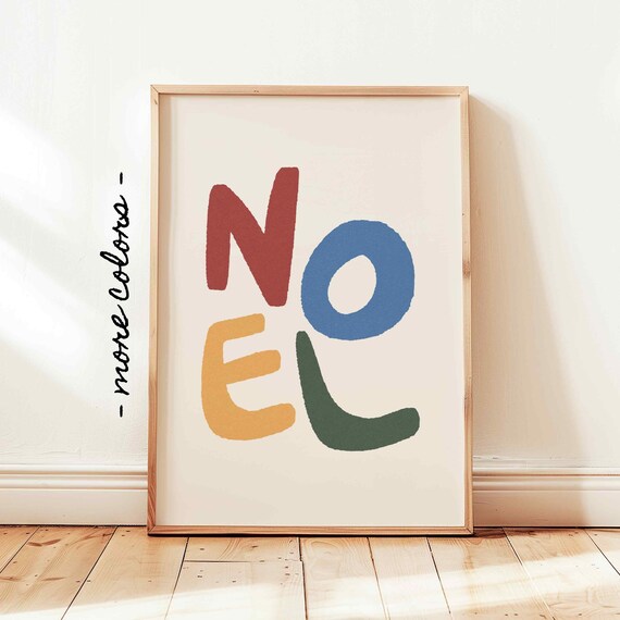 Noel Colorful Block Letter Christmas Typography Holiday Wall Poster