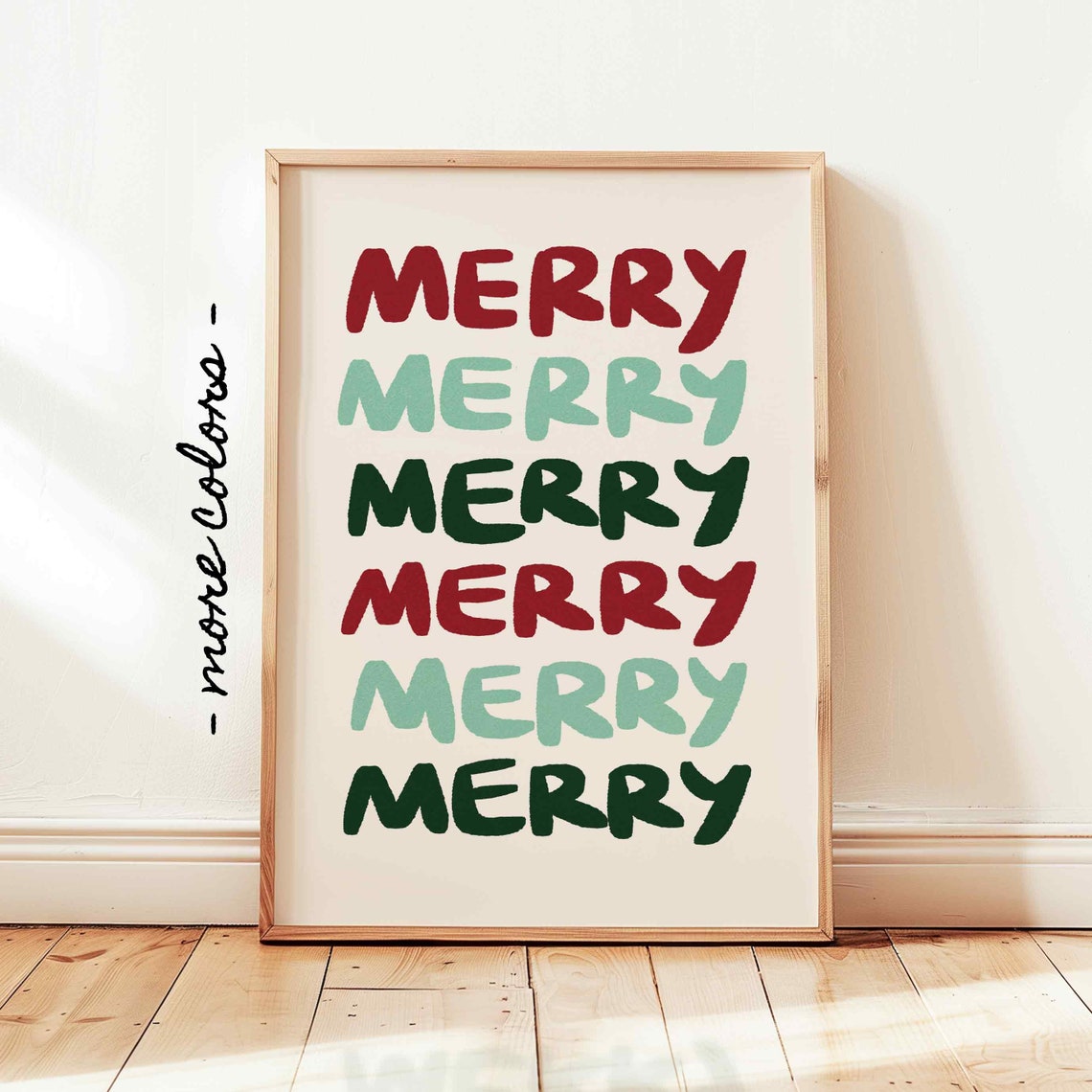 Merry Repeated Striped Red Green Hand Lettered Christmas Poster