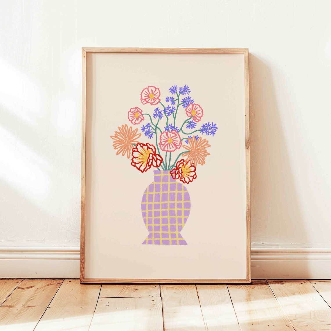 Flower Vase Print, Abstract Floral Retro Decor