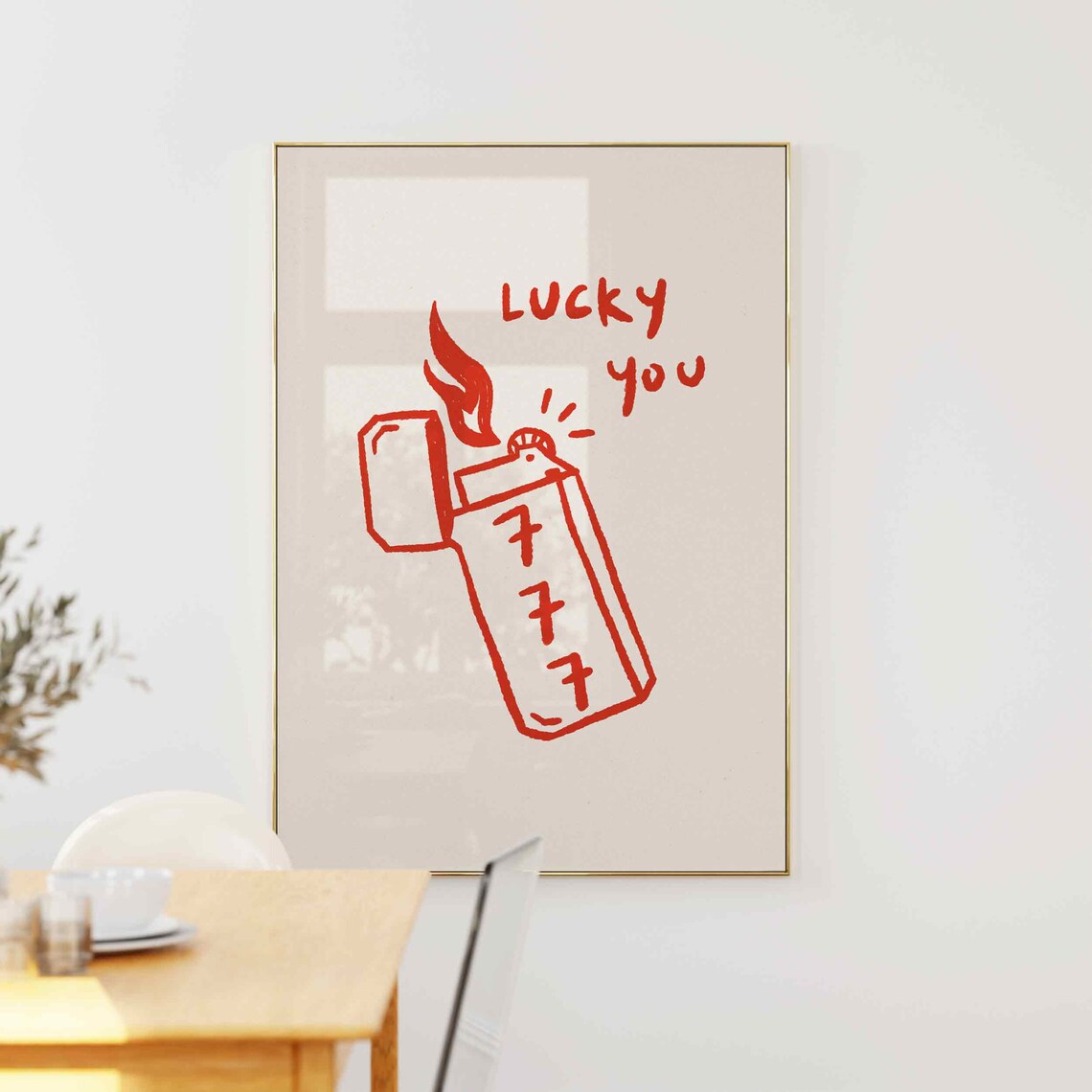 Lucky 777 Lighter Hand Drawn Red Trendy Retro Good Luck Wall Art - Image 5