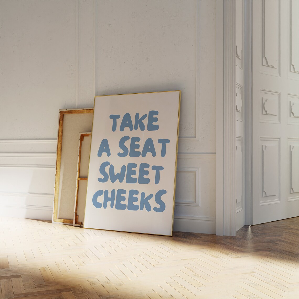 Take A Seat Sweet Cheeks Blue Retro Bathroom Poster - Image 3