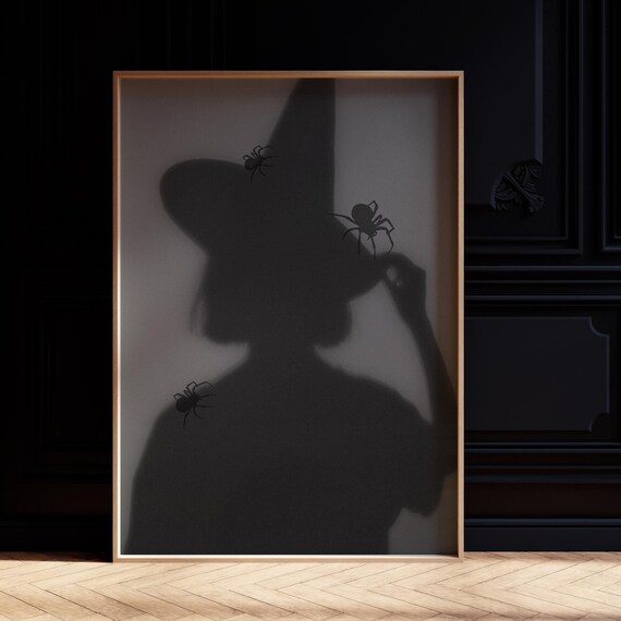 Spooky Witch Silhouette Hat Spiders Moody Halloween Art Poster