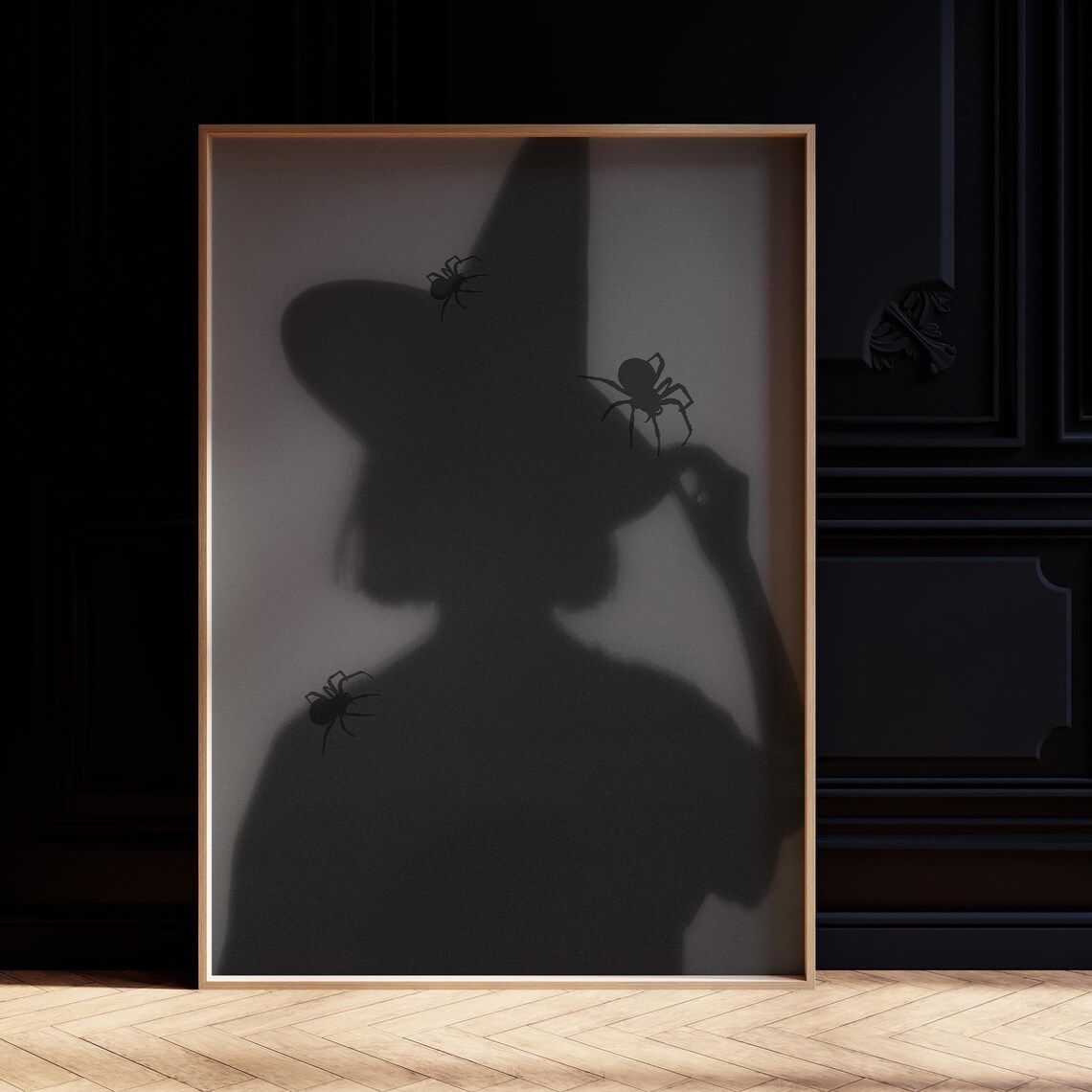 Spooky Witch Silhouette Hat Spiders Moody Halloween Art Poster