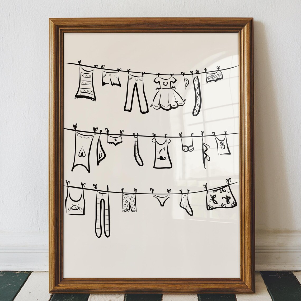 Clothesline Minimalist Line Art, Laundry Room Print