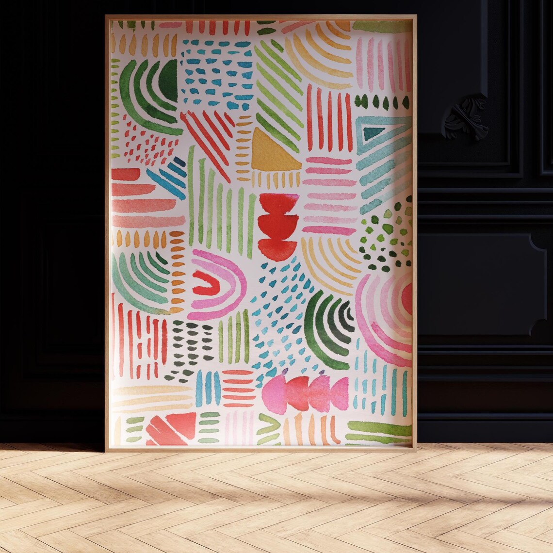 Colorful Geometric Watercolor Pattern Eclectic Wall Art Poster - Image 3