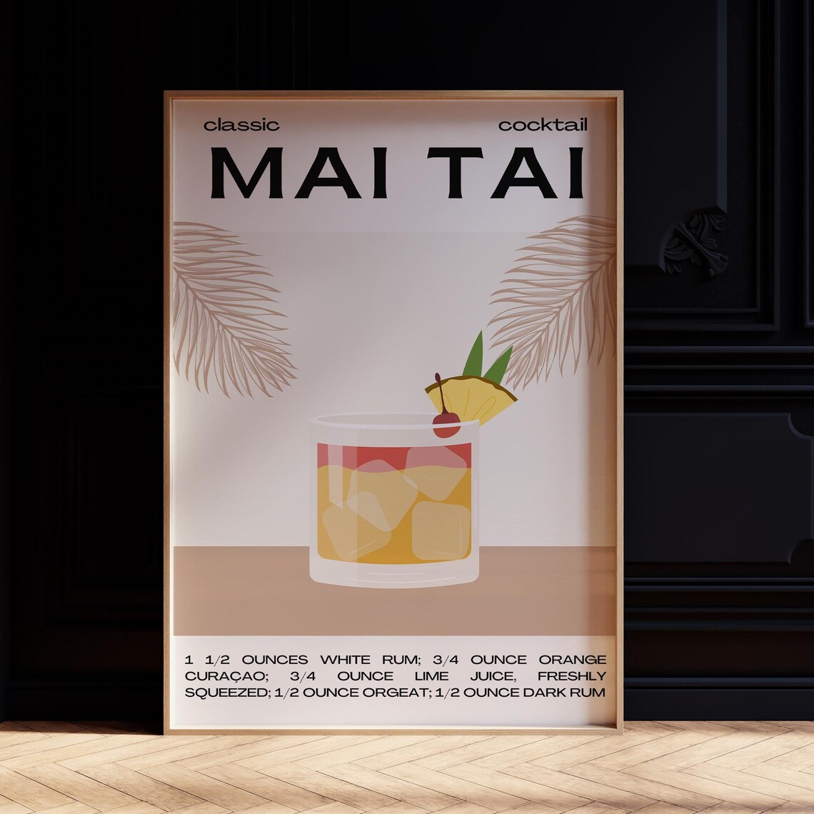 Mai Tai Classic Cocktail Recipe Print Palm Tropical Bar Wall Poster