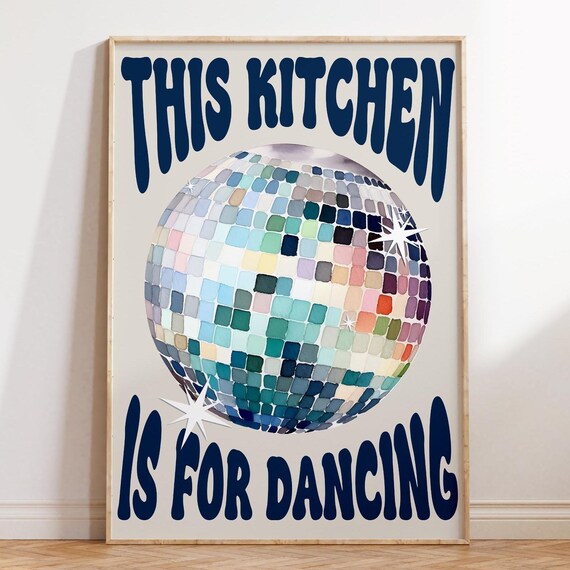 This Kitchen Is For Dancing Navy Retro Poster
