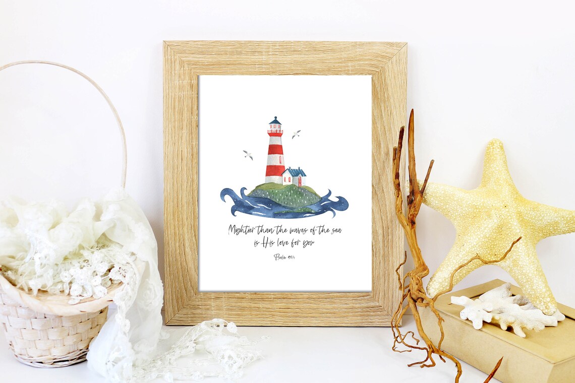 Mightier Than the Waves of the Sea Psalm 93:4 Lighthouse Poster - Image 2