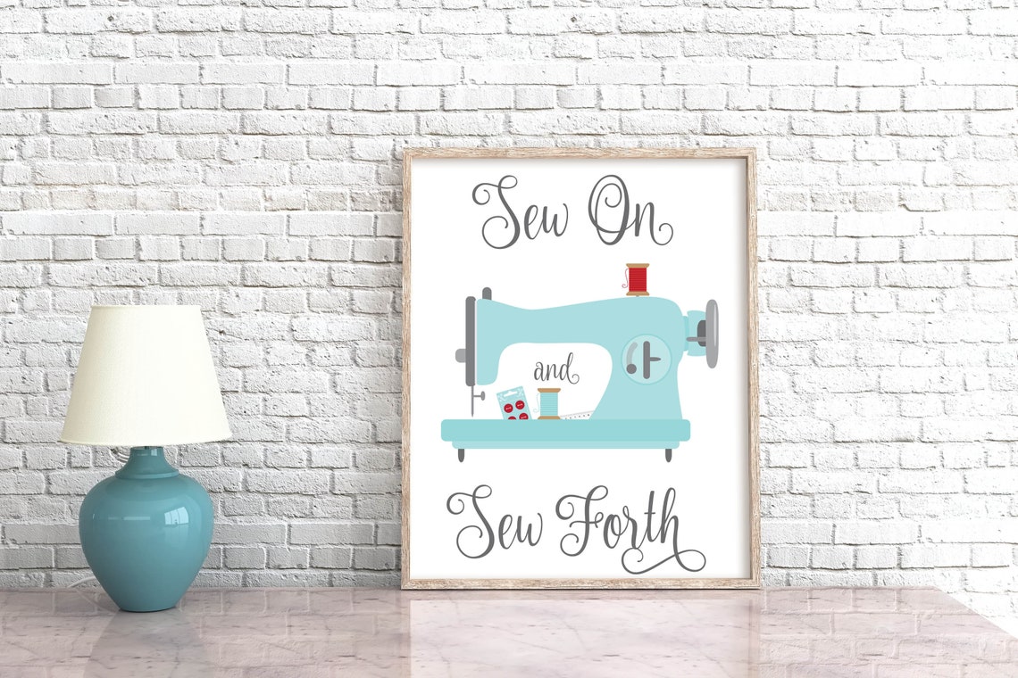 Sew On And Sew Forth Teal Sewing Machine Craft Room Sign Poster - Image 3