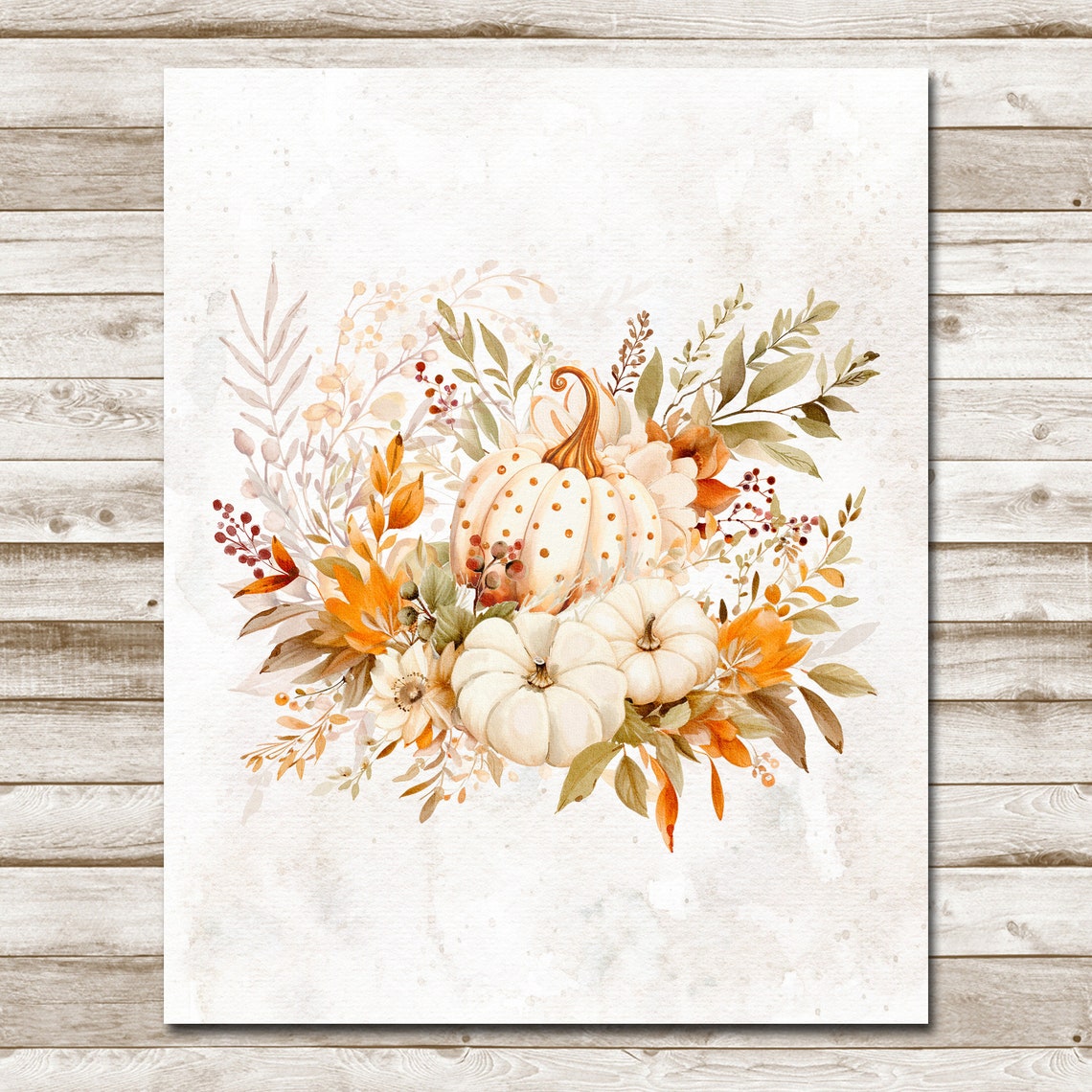 Watercolor Pumpkin Bouquet Fall Floral Harvest Scene Wall Poster - Image 4