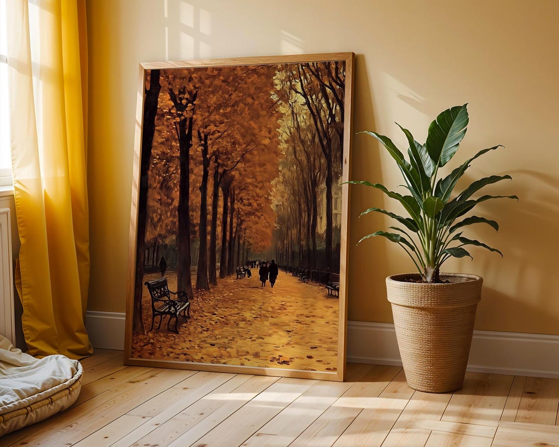 Golden Autumn Tree-Lined Park Avenue Fall Foliage Path Poster