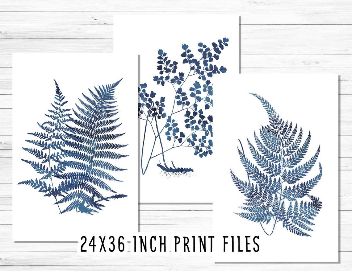 Indigo Blue Fern Botanical Watercolor Leaf Minimalist Art Poster - Image 3