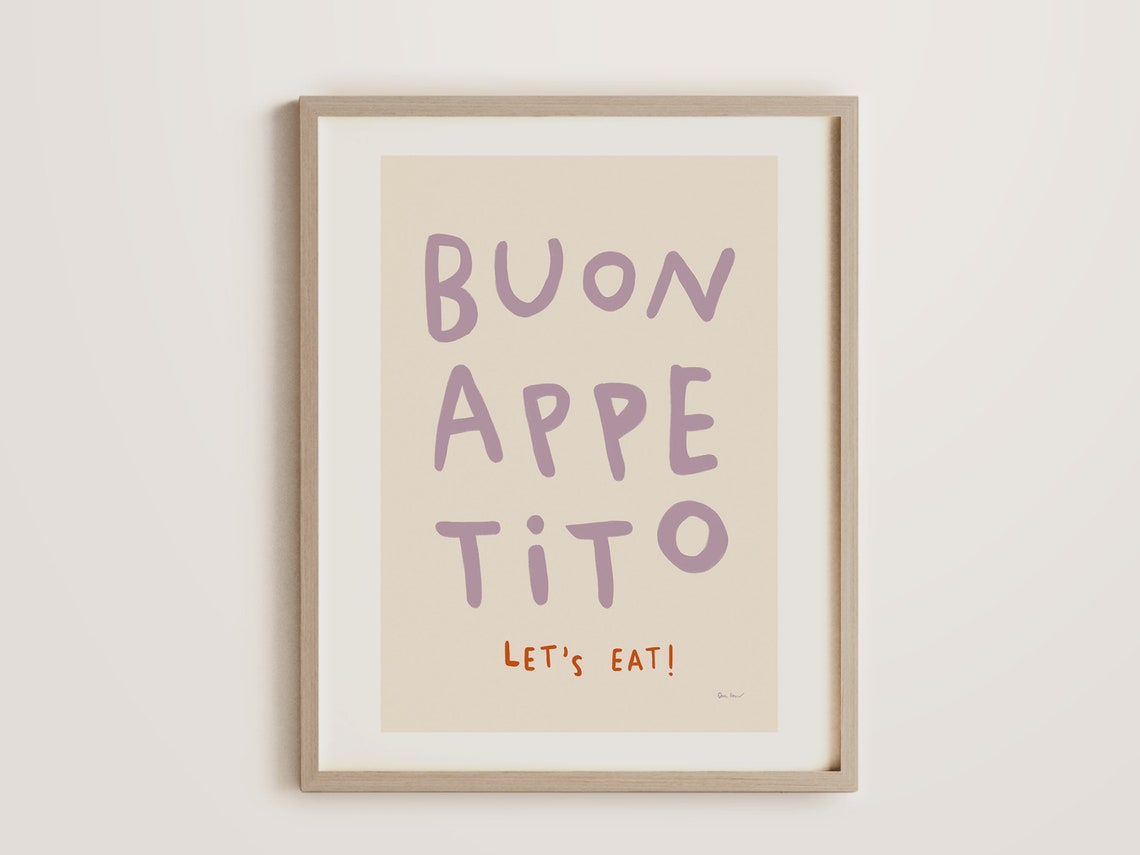 Buon Appetito Lets Eat Lavender Hand Lettered Foodie Kitchen Wall Art - Image 3