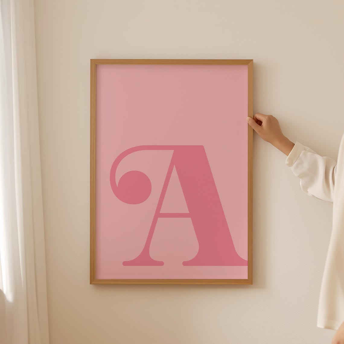 Letter A Pink Serif Monogram Personalized Initial Wall Poster - Image 2