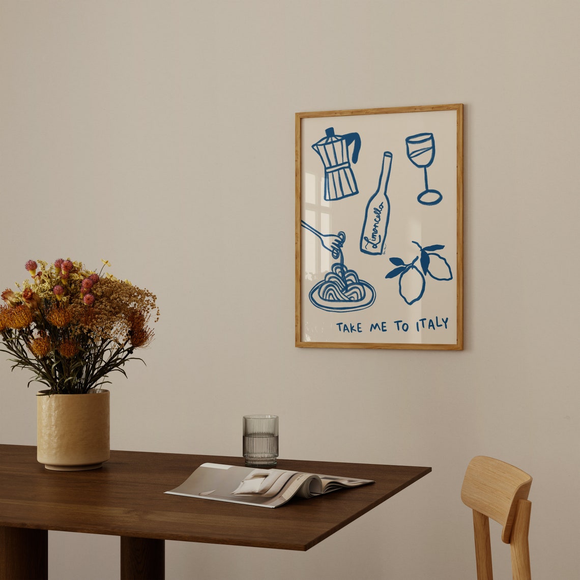 Take Me To Italy Blue Line Pasta Wine Italian Kitchen Art Poster - Image 4