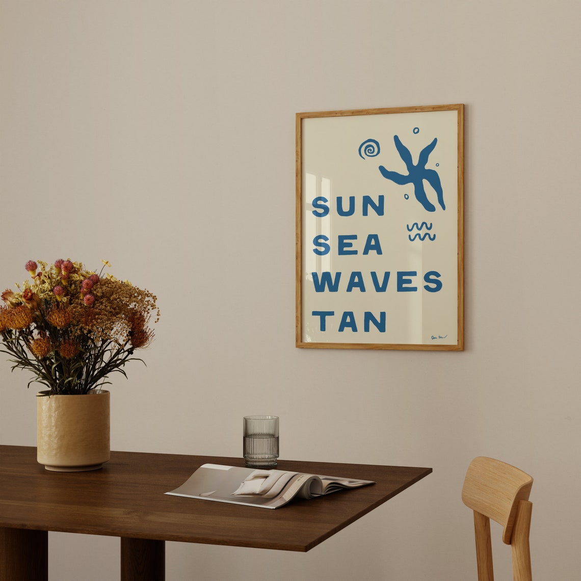 Sun Sea Waves Tan Blue Starfish Beach Typography Coastal Poster - Image 2