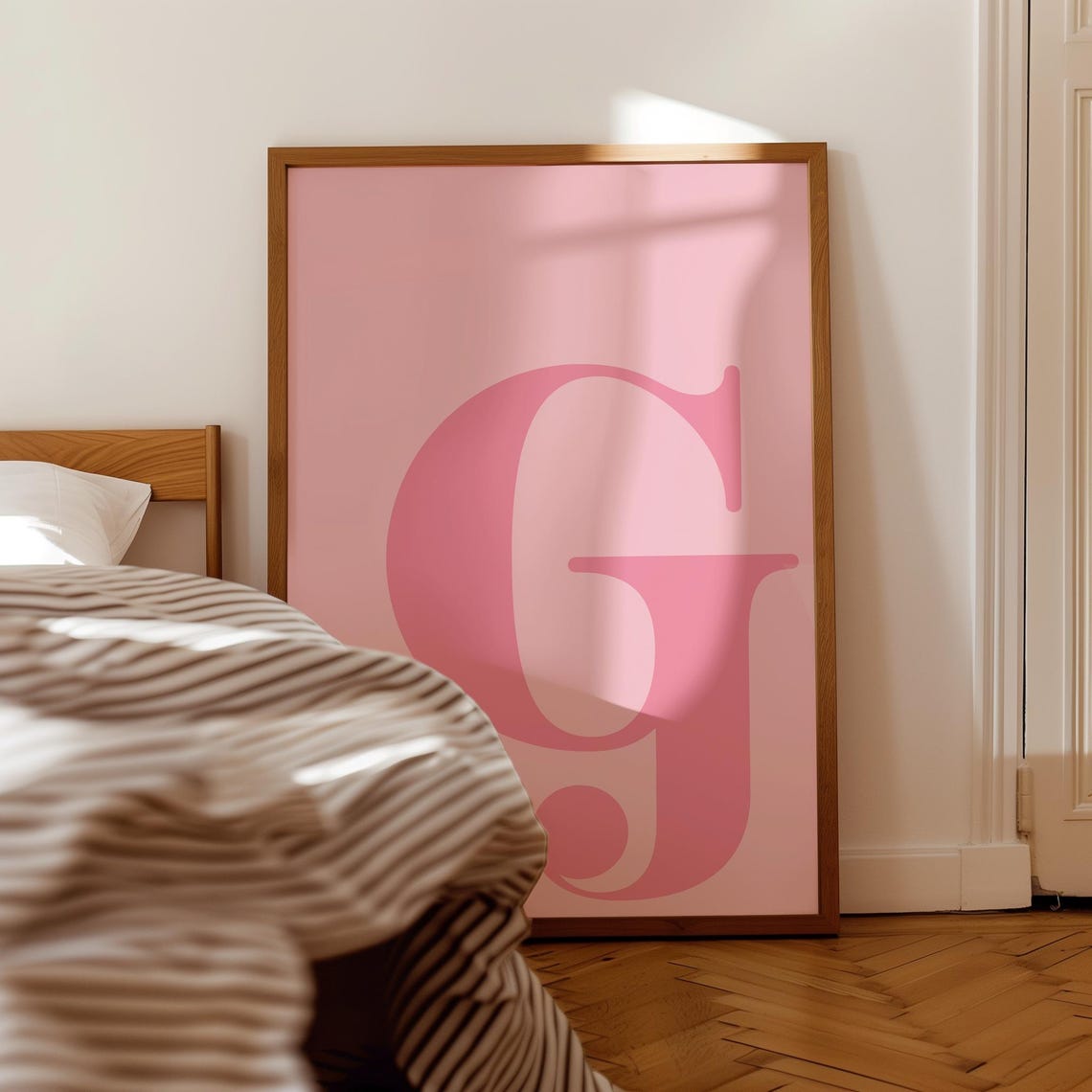 Letter G Monogram Soft Pink Serif Typography Minimalist Name Wall Art - Image 4