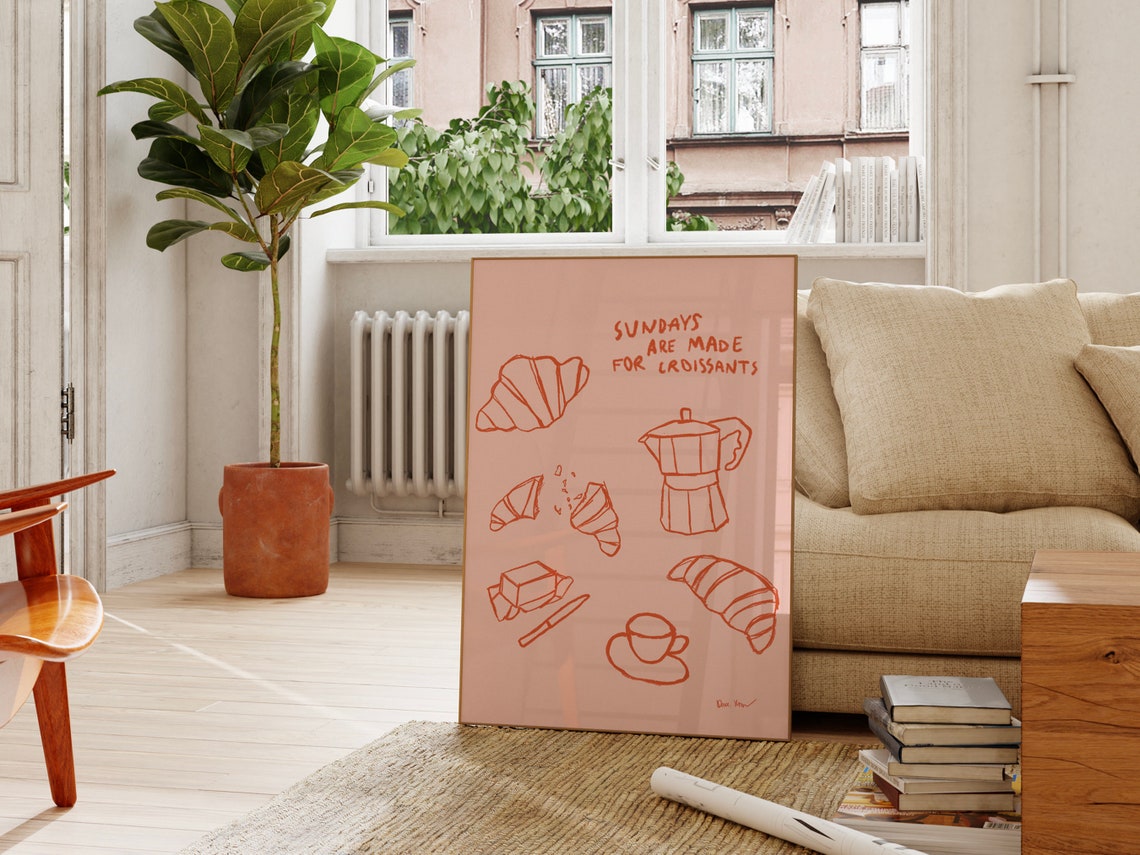 Sundays Are Made For Croissants Pink Sweet Breakfast Kitchen Poster - Image 4
