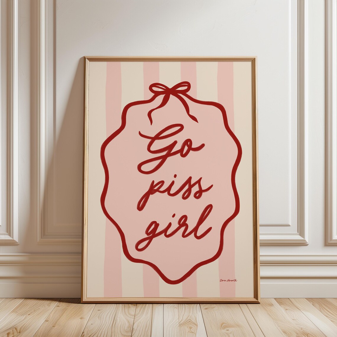 Go Piss Girl Sassy Pink Striped Bow Bathroom Quote Art Poster - Image 4