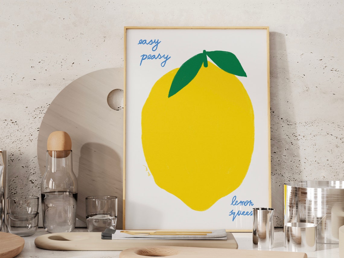 Easy Peasy Lemon Squeezy Big Yellow Lemon Kitchen Art Poster - Image 2