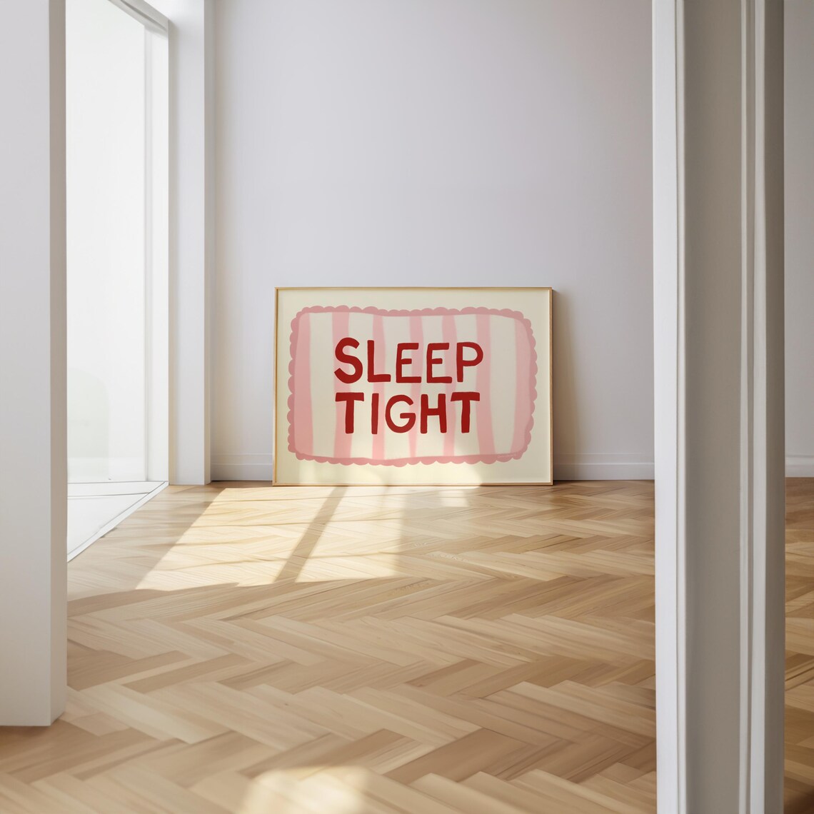 Sleep Tight Red Pink Scalloped Border Fun Hand Lettered Bedroom Wall Art - Image 2