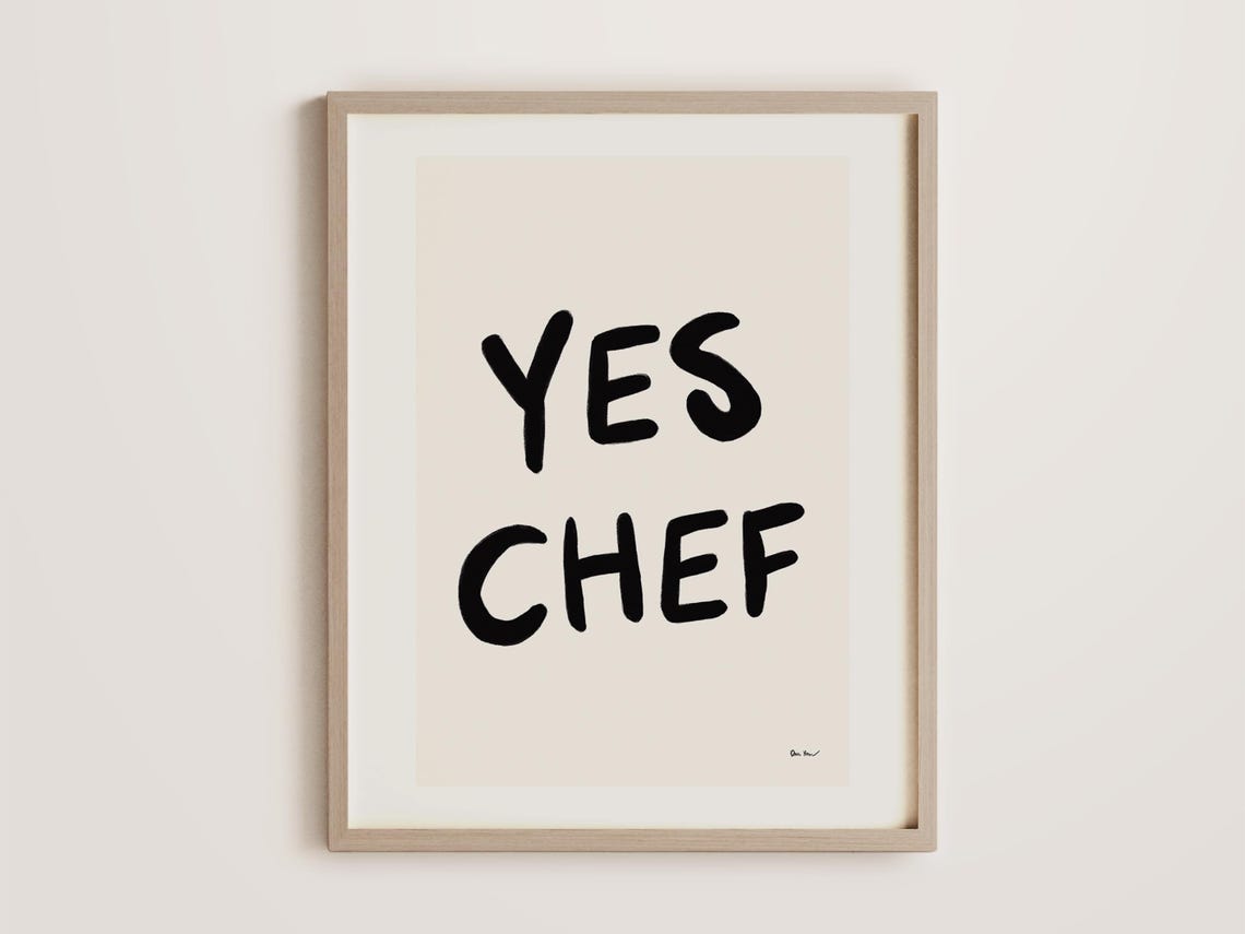 Yes Chef Bold Black Hand Lettered Typography Kitchen Chef Poster - Image 3