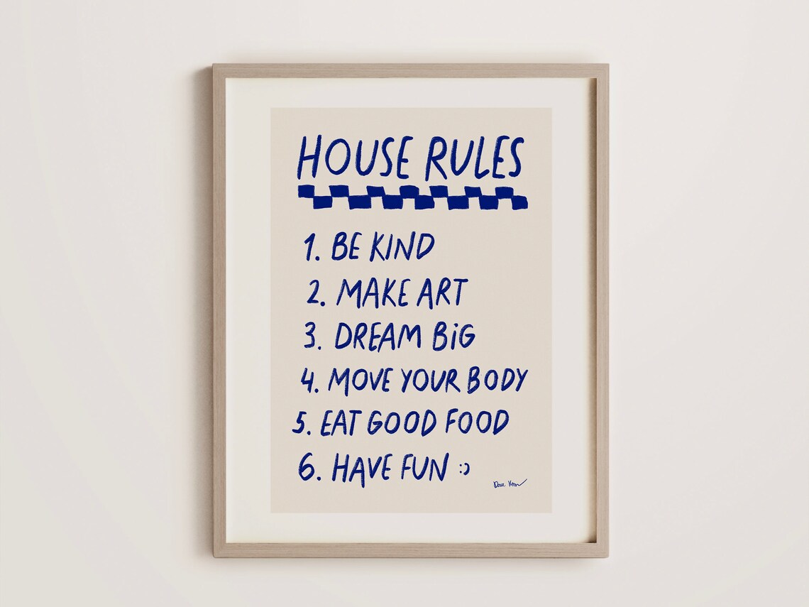 House Rules List Blue Handwritten Family Home Fun Quote Poster - Image 2